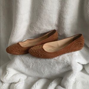 Isola Cognac Suede Flats with Gold Embellishments